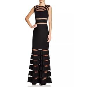 JS Collections Beaded Mesh Panel Gown Maxi Dress Black Size 2